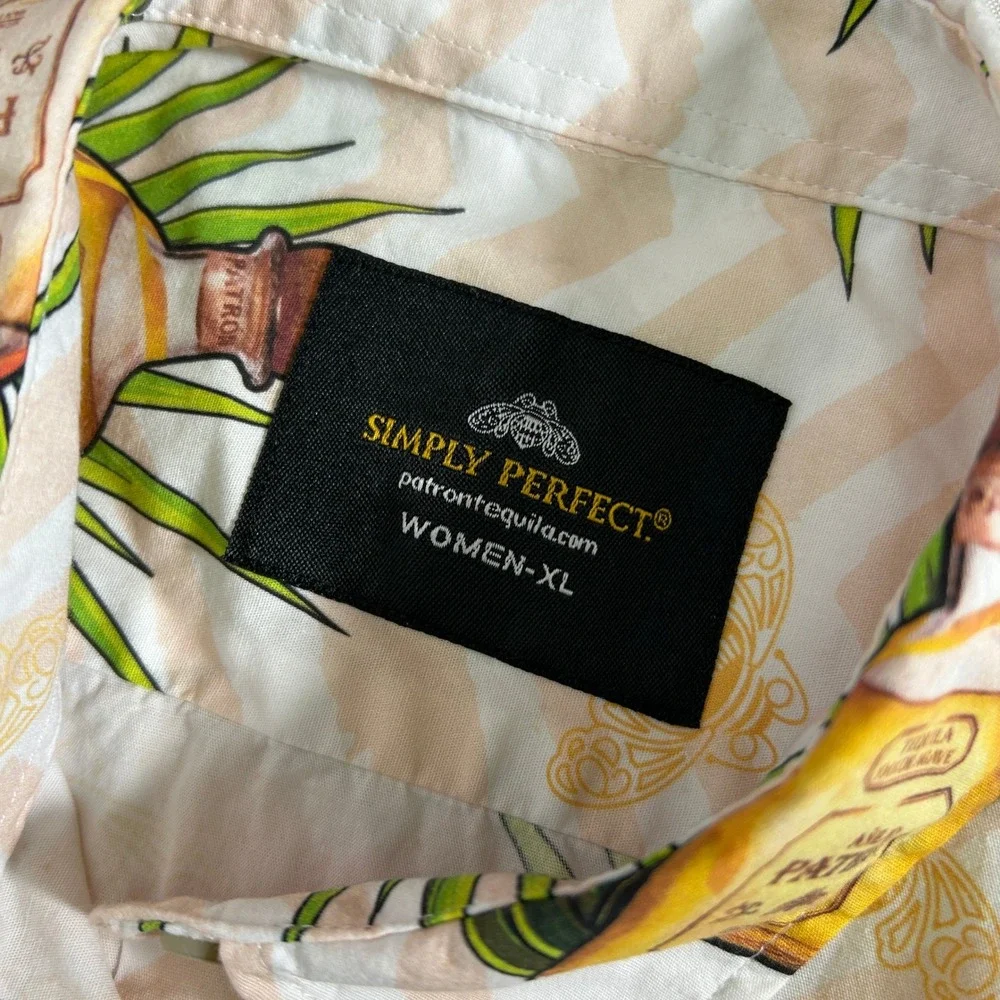 Patron Tequila Bottle Simply Perfect Button Down Beige Hawaiian Shirt Women's XL